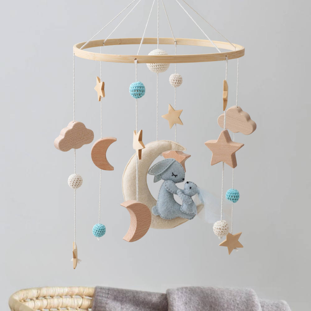 Baby Mobile Noliboobaby Handmade - Bunny and Baby on the the Moon