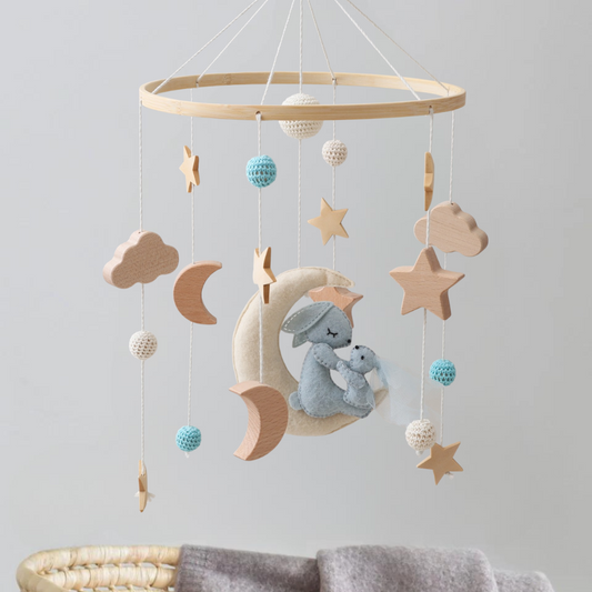 Baby Mobile Noliboobaby Handmade - Bunny and Baby on the the Moon