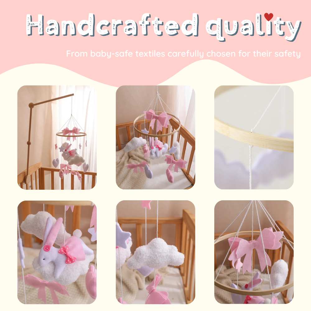 Baby Mobile Noliboobaby Handmade - Pink Bunny in the Cloud
